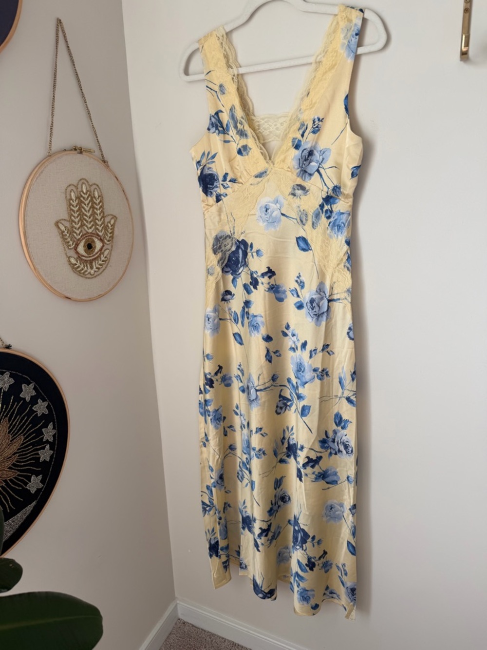 Thirty thirty Yellow Blue Floral Lace-Trim slip maxi Dress - Picture 2 of 8